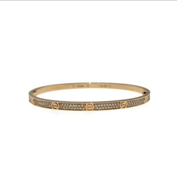 Cartier Love Bracelet Pave Diamond 18K Rose Gold Small Size 18 - Picture 1 of 14
